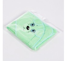 Махровое полотенце детское с вышивкой Уголок с ушками Мишка вид 48 зелёная фисташка