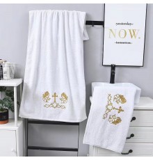 Полотенце махровое Крестильное Ангелы с голубями 550-86 ,N568 золото с бардюром