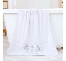 Махровое полотенце Крестильное Ангелы с голубями N568  серебро