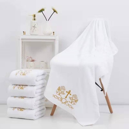 Полотенце махровое детское Крестильное Y-159 вид 1 золото с бордюром в Новосибирске