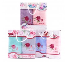 Салфетка микрофибра Георгина на 8 Марта 4 штуки F-179 в сумочке