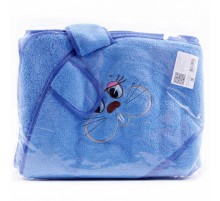 Махровое полотенце детское с вышивкой Уголок с длинными ушками Зайка вид 61 голубой