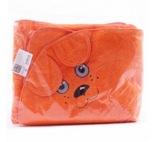 Махровое полотенце детское с вышивкой Уголок с ушками Мишка вид 40 настурция