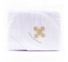 Махровое полотенце отбеленное детское с вышивкой Уголок Крестильное золото 6991