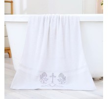 Махровое полотенце Крестильное Ангелочки Y-159 вид 3 серебро