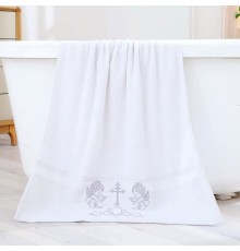 Махровое полотенце Крестильное Ангелочки Y-159 вид 3 серебро